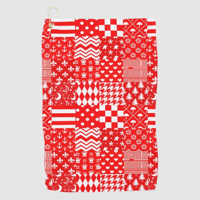 Serviette De Golf Rouge blanc Mixte Motif Patchwork Design (Devant)