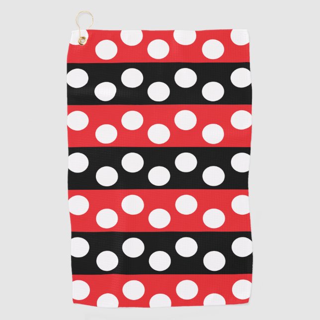 Serviette De Golf Rouge et Noir à pois  (Devant)