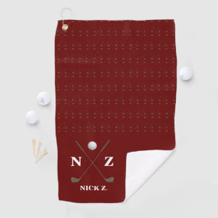 serviette de golf rouge foncé avec son nom & initi