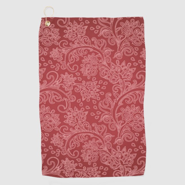 Serviette De Golf Rouge Paisley Damassé Designer Floral Vintage Clas (Devant)