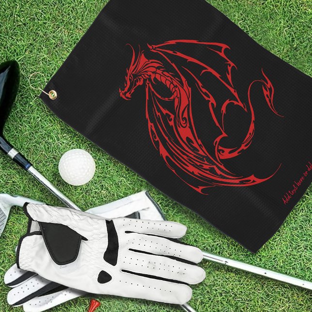 Serviette De Golf Rouge Tribal Dragon Noir (Créateur téléchargé)