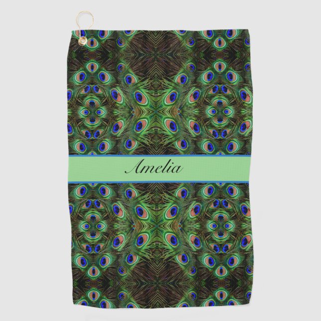 Serviette De Golf Royal Plumage - Luxe Peacock Motif en plumes (Devant)