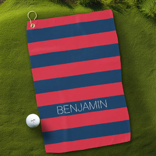 Serviette De Golf Rugby bleu marine et rouge avec nom personnalisé