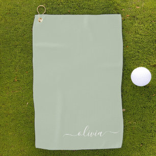 Serviette De Golf Sage Green Minimaliste Moderne Monogramme Élégant