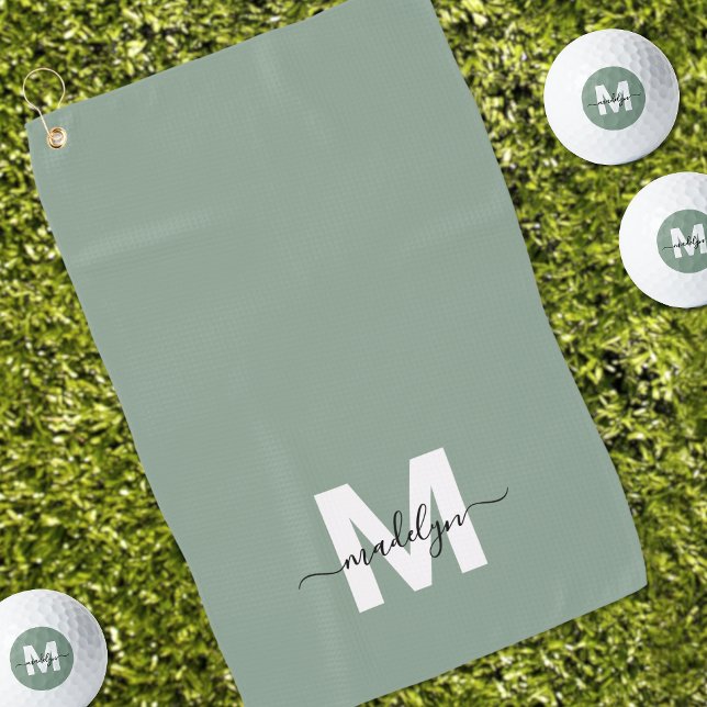 Serviette De Golf Sage Green Nom initial Monogramme (Sage Green Initial Name Monogram Golf Towel )