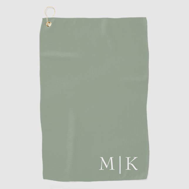 Serviette De Golf Sage vert et blanc | Monogramme moderne (Devant)