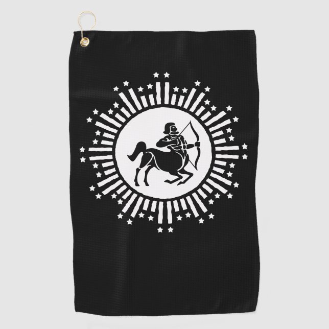 Serviette De Golf Sagittaire Symbole du zodiaque avec Starburst (Devant)