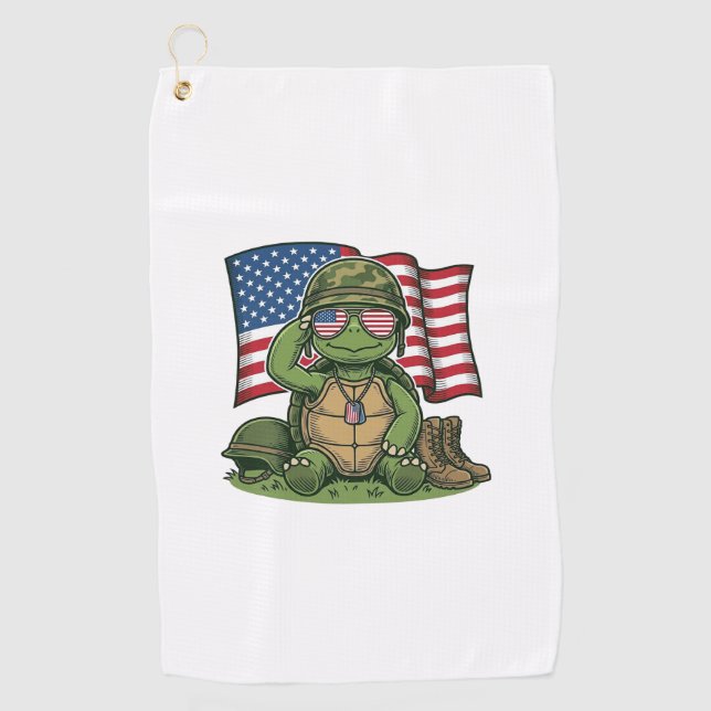 Serviette De Golf Salut de tortue patriotique Vector Design_1 (Devant)