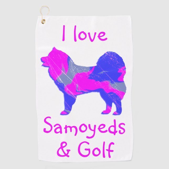 Serviette De Golf Samoyé mignon chien rose Silhouette Monogramme (Devant)