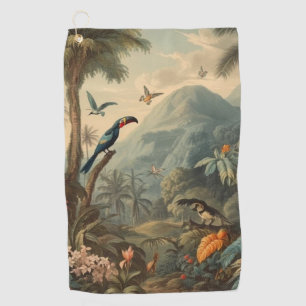 Serviette De Golf Scène botanique vintage de toucans et fleurs