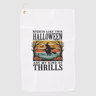 Serviette De Golf Scène d'effroi de sorcière vintage Halloween Gravu