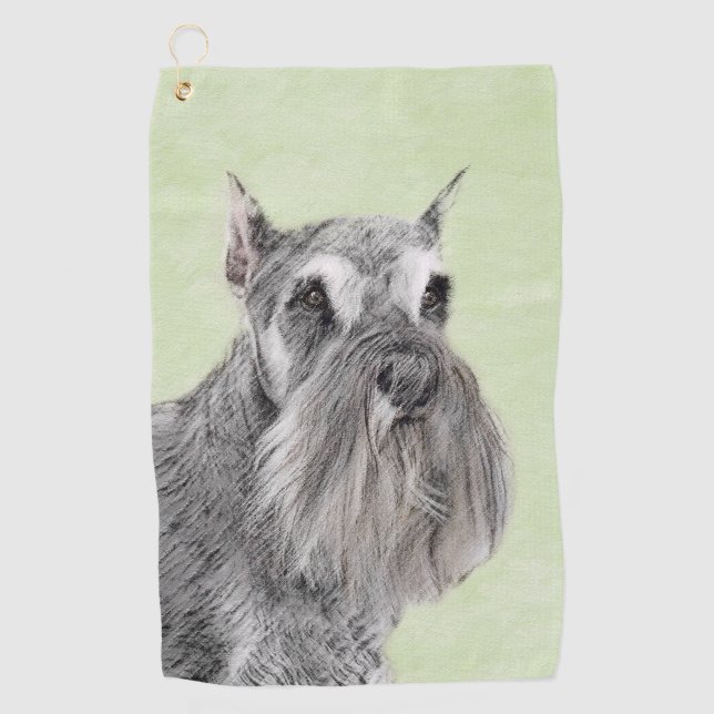 Serviette De Golf Schnauzer (Giant, Standard) Peinture - Chien Art (Devant)