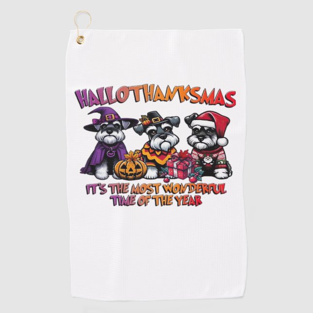 Serviette De Golf Schnauzer Halloween Thanksgiving Noël Classique (Devant)