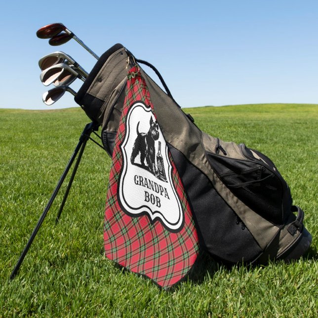 Serviette De Golf Scotty Chien Personnalisé Vert Rouge Plaid Tartan (Personalize this fun Scottish Terrier plaid golf towel. )