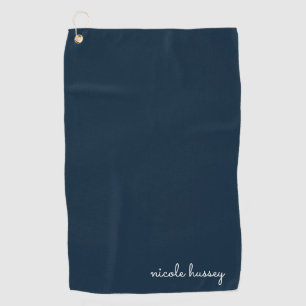 Serviette De Golf Script bleu marine   Moderne Monogramme élégant