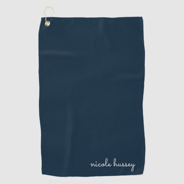Serviette De Golf Script bleu marine | Moderne Monogramme élégant (Devant)