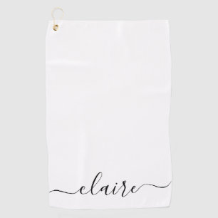 Serviette De Golf Script de calligraphie noir et blanc Nom personnal