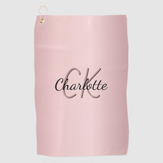 Serviette De Golf Script de nom de monogramme rose (Devant)