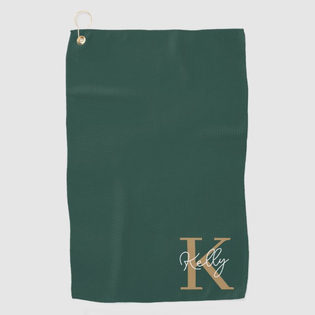 Serviette De Golf Script moderne Emerald Green Gold (Devant)