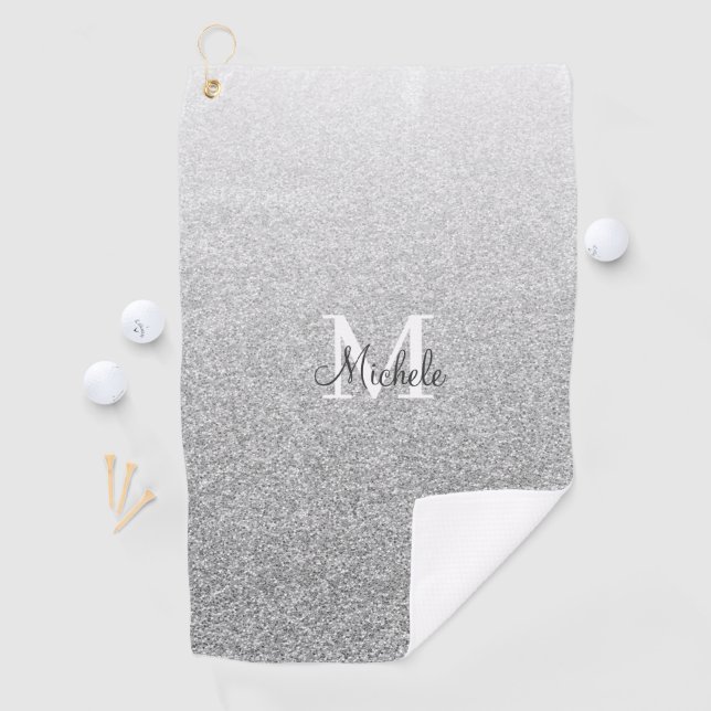 Serviette De Golf Script Monogramme Pailleté Argent Féminin (En situation)