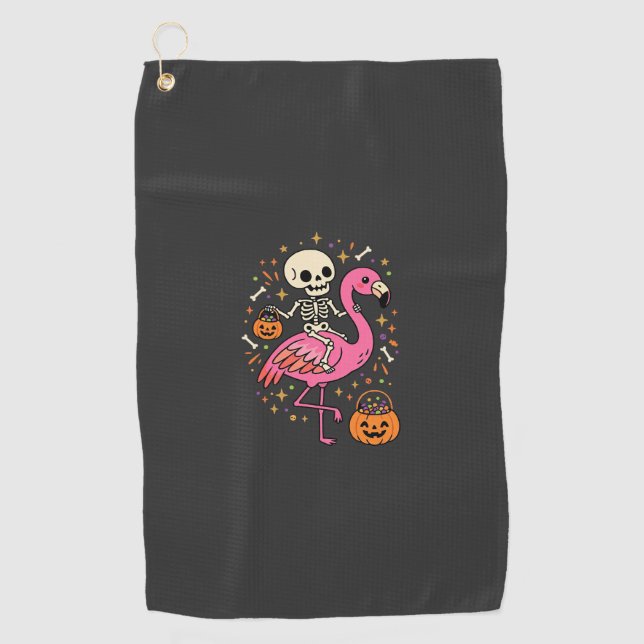 Serviette De Golf Seau de bonbons squelette de flamant rose d'Hallow (Devant)