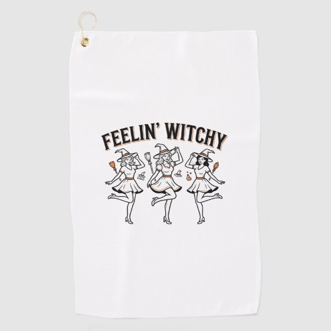 Serviette De Golf Sentiment Sorcière Rétro Sorcières Halloween (Devant)