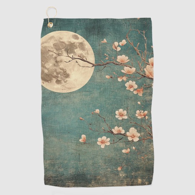 Serviette De Golf Sérénité de la fleur de cerisier sur la Lune (Devant)