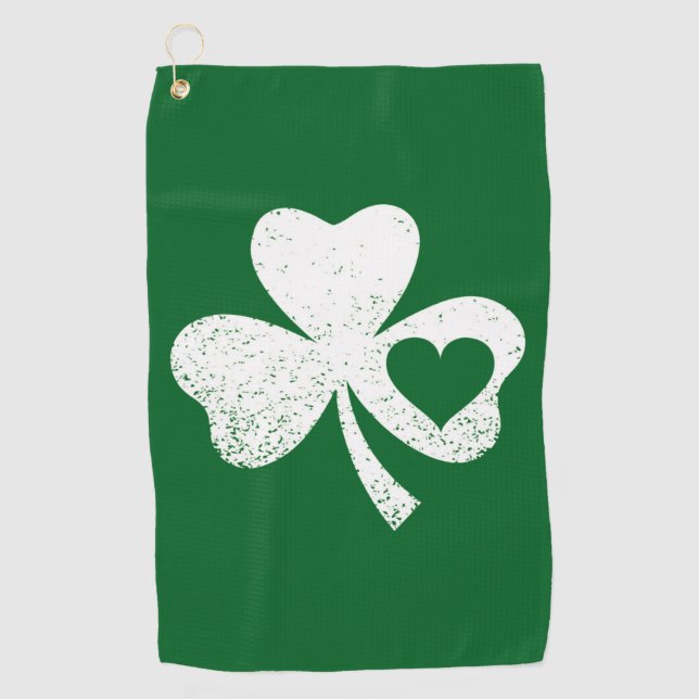 Serviette De Golf Shamrock de coeur de Green Jour de la Saint Patric (Devant)