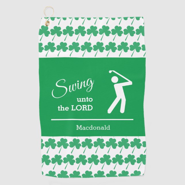 Serviette De Golf Shamrock IRLANDAIS Personnalisé Swing To The Lord (Devant)