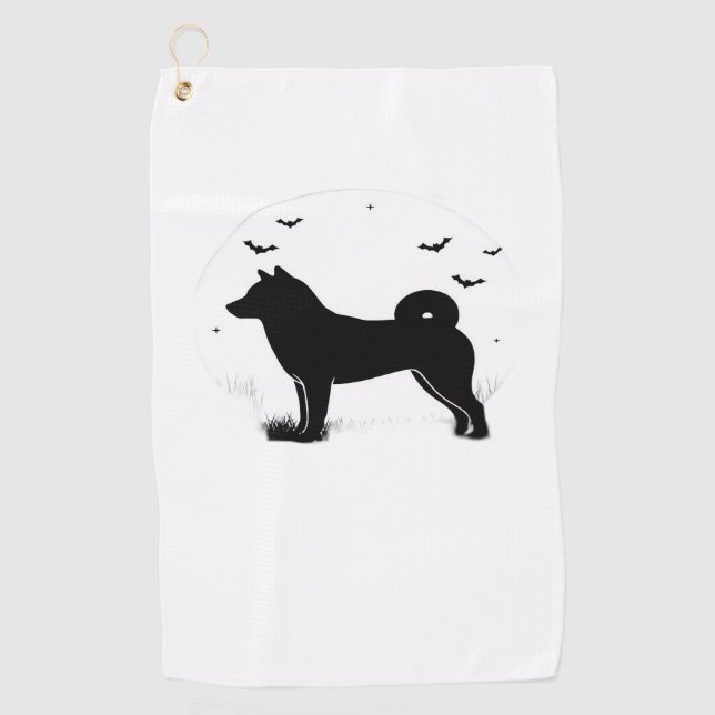 Serviette De Golf Shiba Inu Chien - Halloween Lune Silhouette Oversi (Devant)