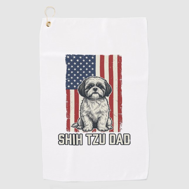Serviette De Golf Shih Tzu Dad Patriotic Flag Vintage Dog Shirt_1 (Devant)
