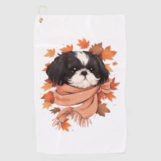 Serviette De Golf Shih Tzu Fall Dog Automne quitte Thanksgiving Copi