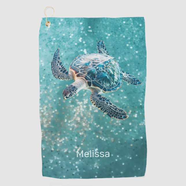 Serviette De Golf Shimmering Turquoise Sea Turtle | Coastal (Devant)