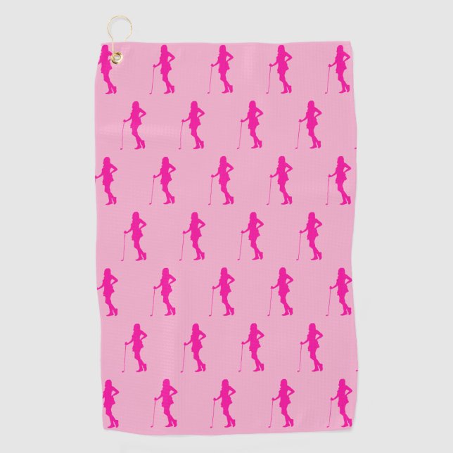 Serviette de golf silhouette de dame de golf rose (Devant)