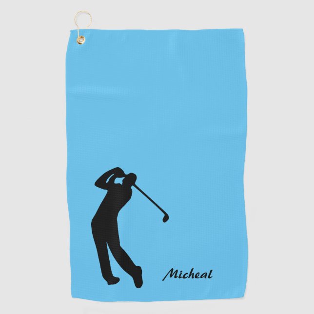 Serviette De Golf Silhouette de Golfo Monogramme noir bleu (Devant)