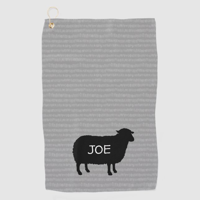 Serviette De Golf Silhouette de mouton noir avec texte personnalisé (Devant)