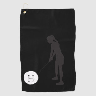 Serviette De Golf Silhouette noire et blanche fille golfeuse dames G