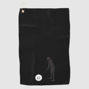 Serviette De Golf Silhouette noire et blanche fille golfeuse dames G