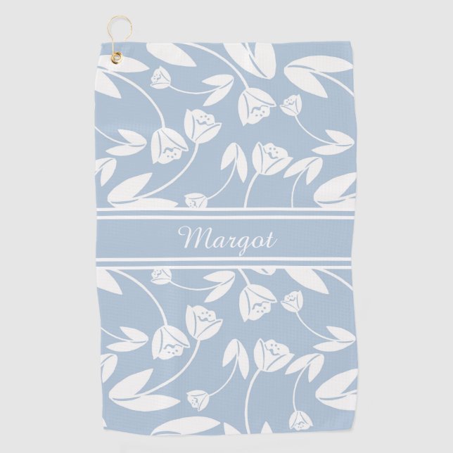 Serviette De Golf Silhouette Pastel Bleu et Blanc Fleur (Devant)