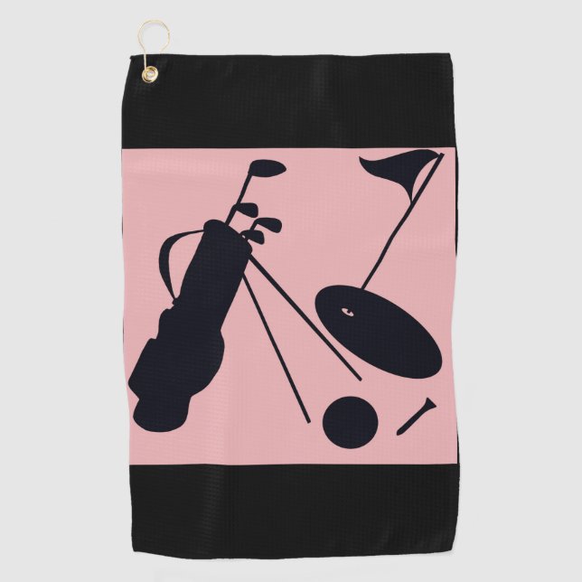 Serviette De Golf Silhouettes noires d'objets de golf sur arrière -  (Devant)