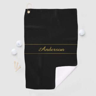 Serviette De Golf Simple Customizable Gold & Black Text Design