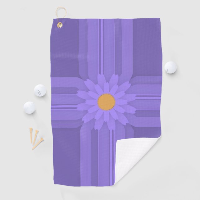 Serviette De Golf Simple Fleur Violette sur Croix Moderne (En situation)
