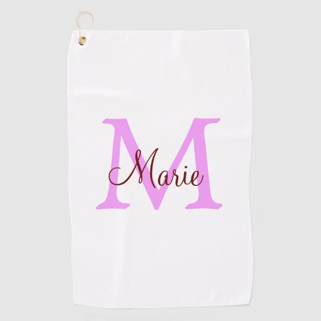 Serviette De Golf simple minimal ajouter nom monogramme rose rouge  (Devant)