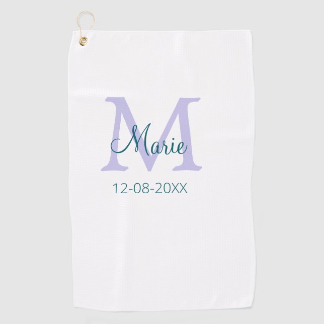Serviette De Golf simple minimum ajouter nom monogramme violet vert  (Devant)