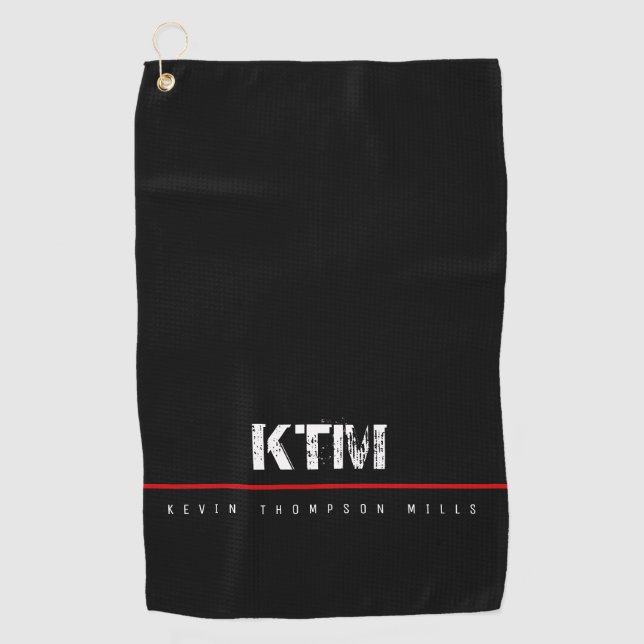 Serviette De Golf simple noir monogrammé (Devant)