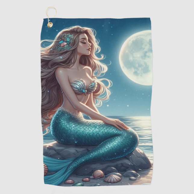 Serviette De Golf Sirène sur la plage la nuit (Devant)