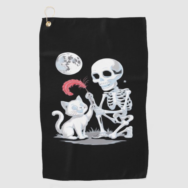 Serviette De Golf Skeleton Chat Halloween drôle mignon Éffrayant ess (Devant)