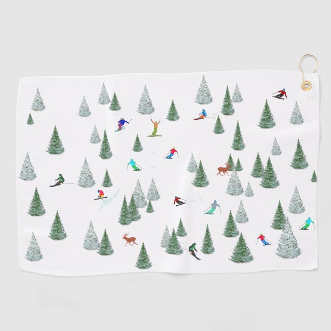 Serviette De Golf Skiers Downhill Skiing Illustration  (Horizontal)