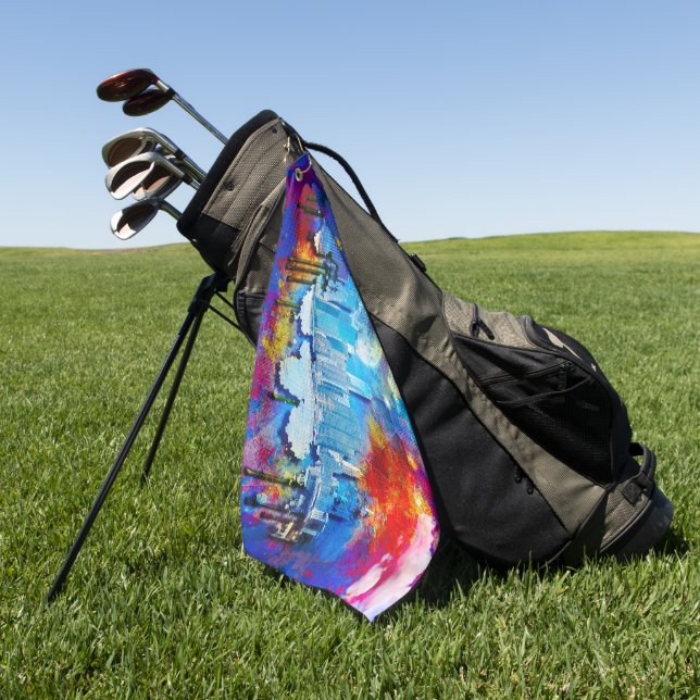 Serviette De Golf SlipperyJoe NYC graffiti lune entourée de tourbill (Vert)