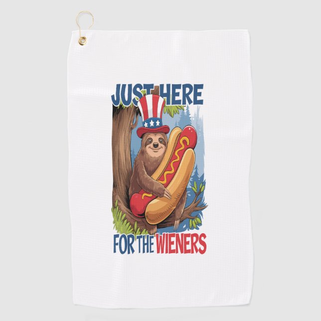 Serviette De Golf Sloth Hot Dog 4 juillet BBQ (Devant)